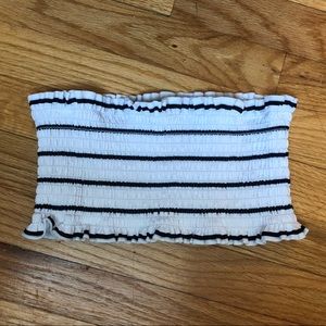 Striped smocked bandeau swimsuit top
